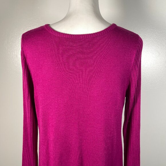 Apt 9 Fuchsia Pink Purple Round Neck Asymmetrical Hemline Long Sleeve Sweater M - Picture 9 of 13